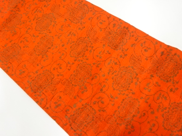 JAPANESE KIMONO / VINTAGE UNUSED NAGOYA OBI / FUSHI TSUMUGI / FLOWER ARABESQUE